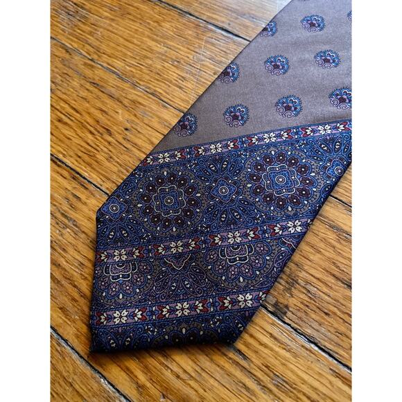 GIVENCHY Monsieur Brown w/Blue Floral Italian Silk Tie - Picture 1 of 7